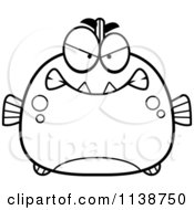 Cartoon Clipart Of A Black And White Angry Piranha Fish Vector Outlined Coloring Page