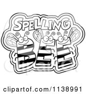 Cartoon Clipart Of Black And White Spelling Bees Vector Outlined Coloring Page