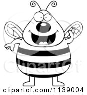 Cartoon Clipart Of A Black And White Chubby Bee Waving Vector Outlined Coloring Page