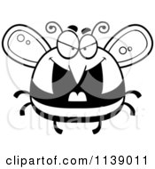 Cartoon Clipart Of A Black And White Pudgy Evil Bee Vector Outlined Coloring Page