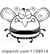 Cartoon Clipart Of A Black And White Pudgy Mad Bee Vector Outlined Coloring Page
