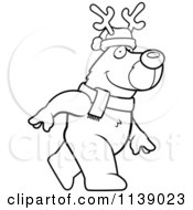 Cartoon Clipart Of A Black And White Walking Christmas Rudolph Reindeer Vector Outlined Coloring Page by Cory Thoman