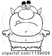 Cartoon Clipart Of A Black And White Sad Goblin Vector Outlined Coloring Page