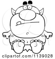 Cartoon Clipart Of A Black And White Sitting Goblin Vector Outlined Coloring Page