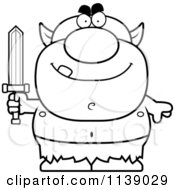Poster, Art Print Of Black And White Clipart Goblin Holding A Sword
