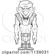 Cartoon Clipart Of A Black And White Tall Fantasy Goblins Vector Outlined Coloring Page