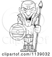 Poster, Art Print Of Black And White Tall Goblin Guard With A Spear And Shield