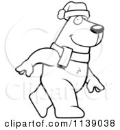 Cartoon Clipart Of A Black And White Walking Christmas Polar Bear Vector Outlined Coloring Page