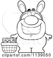 Cartoon Clipart Of A Black And White Happy Man In An Easter Bunny Costume Vector Outlined Coloring Page