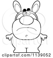 Cartoon Clipart Of A Black And White Sad Man In An Easter Bunny Costume Vector Outlined Coloring Page