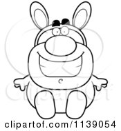 Cartoon Clipart Of A Black And White Sitting Man In An Easter Bunny Costume Vector Outlined Coloring Page by Cory Thoman