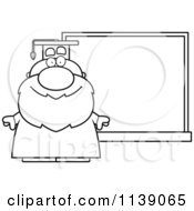 Cartoon Clipart Of A Black And White Professor Standing By A Chalkboard Vector Outlined Coloring Page