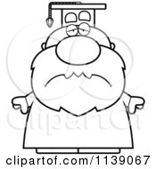 Cartoon Clipart Of A Black And White Sad Professor Vector Outlined Coloring Page