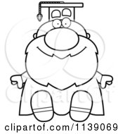 Cartoon Clipart Of A Black And White Sitting Professor Vector Outlined Coloring Page