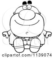 Cartoon Clipart Of A Black And White Sitting Businessman In A Suit Vector Outlined Coloring Page