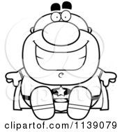 Cartoon Clipart Of A Black And White Sitting Bald Super Hero Vector Outlined Coloring Page