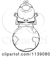 Cartoon Clipart Of A Black And White Bald Super Senior Man On The Globe Vector Outlined Coloring Page