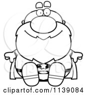 Cartoon Clipart Of A Black And White Sitting Bald Super Senior Man Vector Outlined Coloring Page