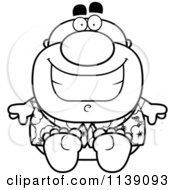 Cartoon Clipart Of A Black And White Sitting Male Tourist Vector Outlined Coloring Page