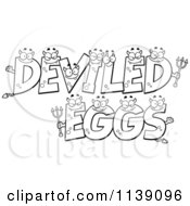 Cartoon Clipart Of Black And White DEVILED EGGS Letters Vector Outlined Coloring Page