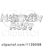 Cartoon Clipart Of Black And White Halloween Party Letter Characters Vector Outlined Coloring Page