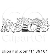 Cartoon Clipart Of Black And White Bug Letters Spelling INSECTS Vector Outlined Coloring Page