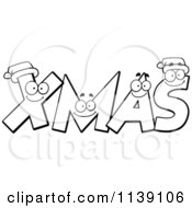Cartoon Clipart Of Black And White Happy Festive Letter Spelling XMAS Vector Outlined Coloring Page