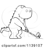 Poster, Art Print Of Black And White Golfing T Rex Holding The Club Against The Ball On The Tee