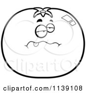 Cartoon Clipart Of A Black And White Sick Tomato Character Vector Outlined Coloring Page