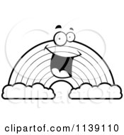Cartoon Clipart Of A Black And White Happy Rainbow With Two Clouds Vector Outlined Coloring Page by Cory Thoman