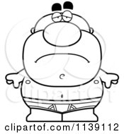 Cartoon Clipart Of A Black And White Sad Bald Man In Underwear Vector Outlined Coloring Page by Cory Thoman