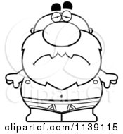 Cartoon Clipart Of A Black And White Sad Senior Bald Man In Underwear Vector Outlined Coloring Page by Cory Thoman