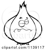 Cartoon Clipart Of A Black And White Sick Garlic Character Vector Outlined Coloring Page