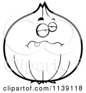 Cartoon Clipart Of A Black And White Sick White Onion Character Vector Outlined Coloring Page
