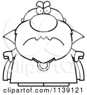 Cartoon Clipart Of A Black And White Mad Bald Wizard Vector Outlined Coloring Page