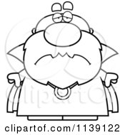 Cartoon Clipart Of A Black And White Sad Bald Wizard Vector Outlined Coloring Page