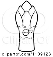 Cartoon Clipart Of A Black And White Sick Asparagus Character Vector Outlined Coloring Page by Cory Thoman