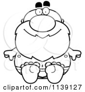 Cartoon Clipart Of A Black And White Sitting Senior Bald Man In Underwear Vector Outlined Coloring Page by Cory Thoman