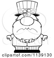 Cartoon Clipart Of A Black And White Sad Uncle Sam Vector Outlined Coloring Page