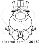Cartoon Clipart Of A Black And White Sitting Uncle Sam Vector Outlined Coloring Page