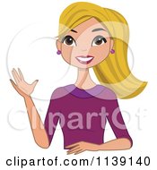 Cartoon Of A Beautiful Friendly Blond Woman Waving Royalty Free Vector Clipart by peachidesigns #COLLC1139140-0137