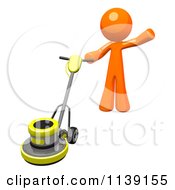 Clipart Of A 3d Orange Man Buffing A Floor 3 Royalty Free CGI Illustration