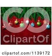 Clipart Of 3d Red Christmas Baubles And A Tree Branch Over Red Snowflakes Royalty Free Vector Illustration