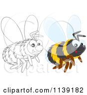 Cartoon Of A Cute Colored And Black And White Bumble Bee Royalty Free Vector Clipart