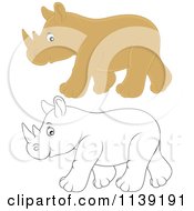 Cartoon Of A Cute Brown And Black And White Baby Rhino Royalty Free Vector Clipart