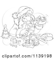 Outlined Santa Pouring Himself Champagne Over A Meal