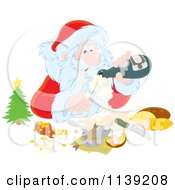 Santa Pouring Himself Champagne Over A Meal