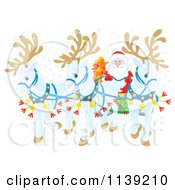 Cartoon Of White Reindeer Pulling Santas Sleigh Royalty Free Clipart