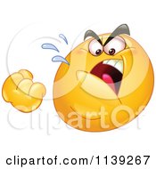 Cartoon Of A Mad Emoticon Threatening With A Fist Royalty Free Vector Clipart