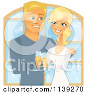 Poster, Art Print Of Happy Blond Christmas Couple Toasting With Champagne